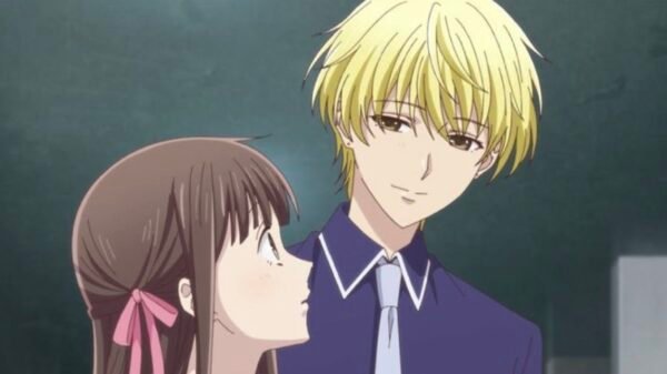 Yuki Sohma looks gently at Tohru Honda in Fruits Basket (2019), a heartwarming romance and drama anime.