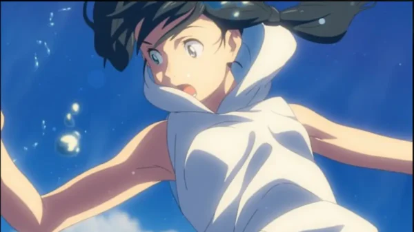Hina Amano falling through the sky with a shocked expression.