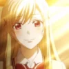 Urara Shiraishi from Yamada-kun and the Seven Witches smiling softly in warm sunlight.